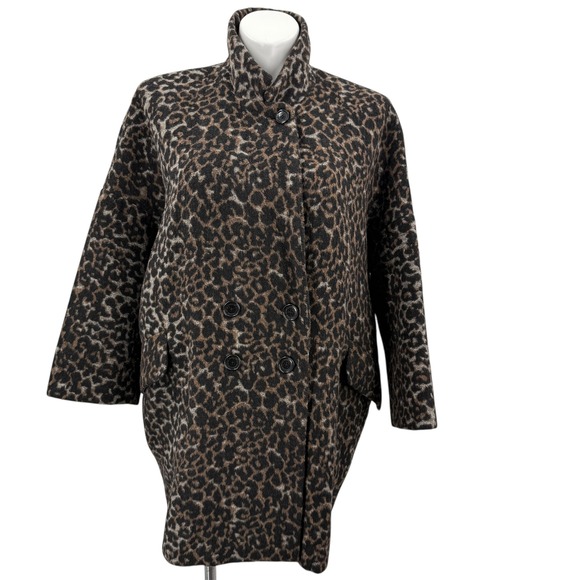 Coach Jackets & Blazers - COACH Leopard Print Double Breasted Wool‎ Blend Coat Women's XL